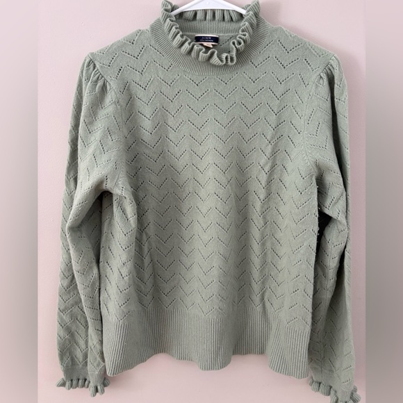 J. Crew Light Green Ruffled Turtleneck Sweater - Picture 2 of 3